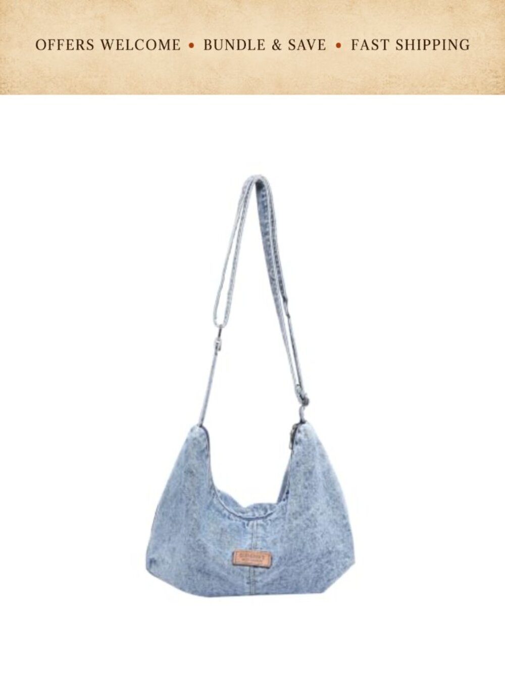 Denim Crossbody Bag Wide Strap Hobo Shoulder Bag for Women